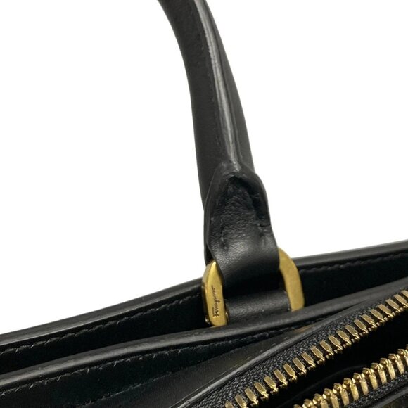Auth Salvatore Ferragamo Gancini DH-21H995 Black Leather Handbag - Picture 9 of 16